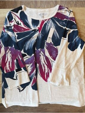 NWT CHICO’S WOMENS FLORAL COTTON SLUB TOP W/BUTTON DETAILING 🪻🪷🌺